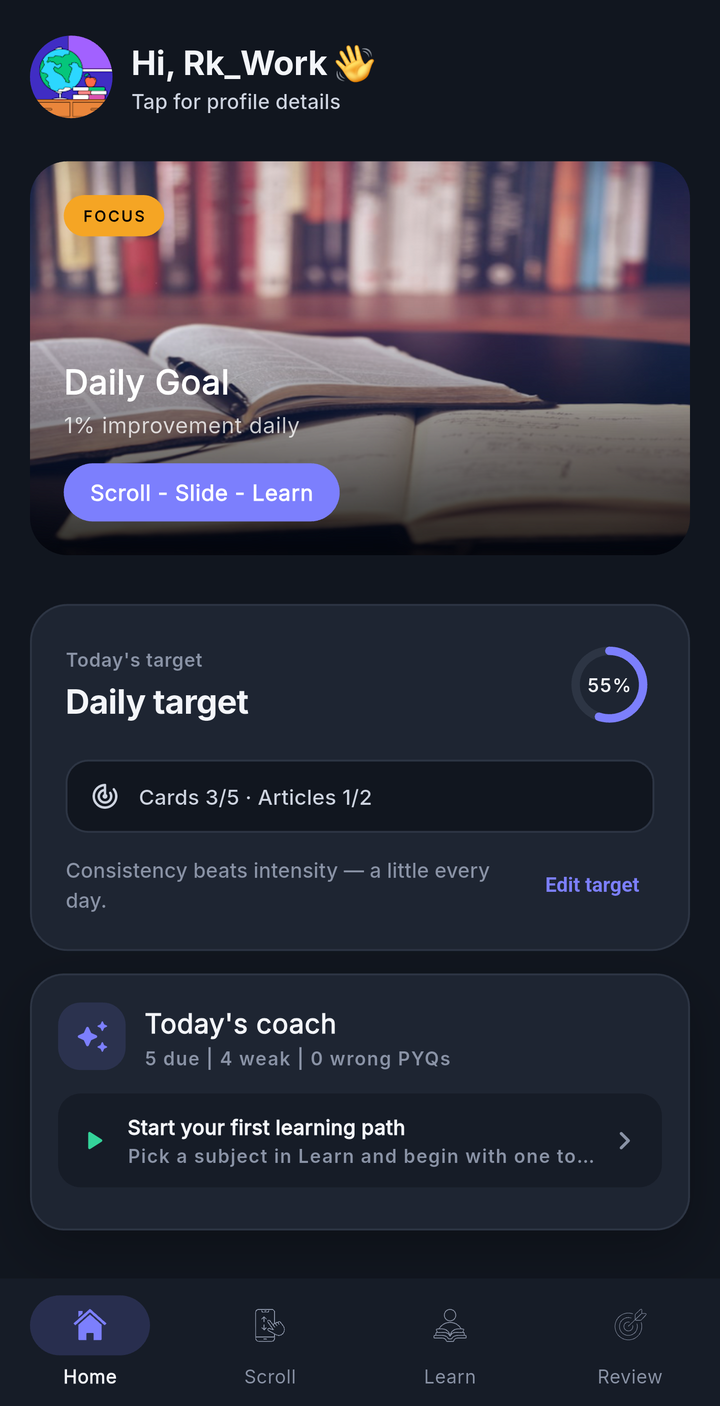 GyanGram Home Dashboard tab